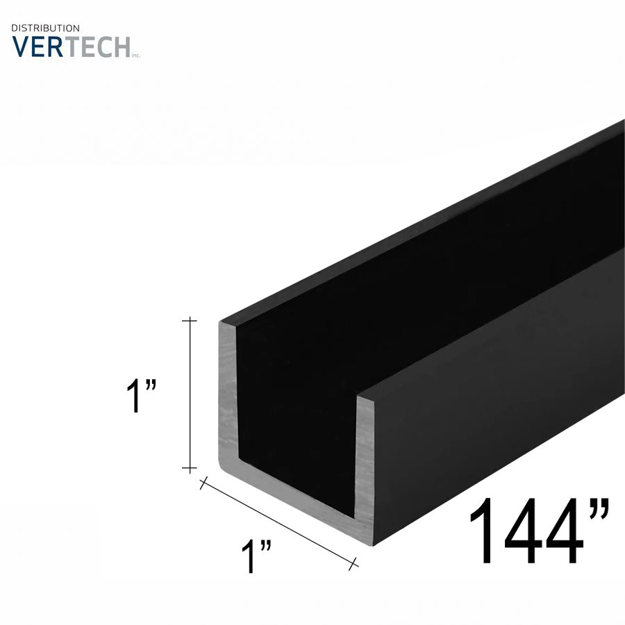 U CHANNEL COMMERCIAL 1'' X 1'' X 144'' NOIR MAT